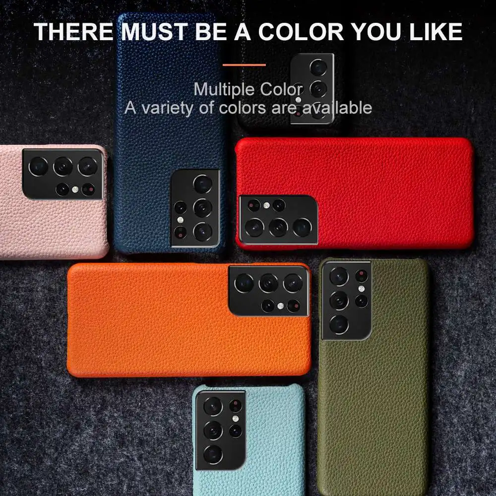For Samsung S21 Ultra Case Litchi Grain Genuine Leather Cases for Galaxy S21 S21Plus S22 Plus Phone Cover Coque Back capa