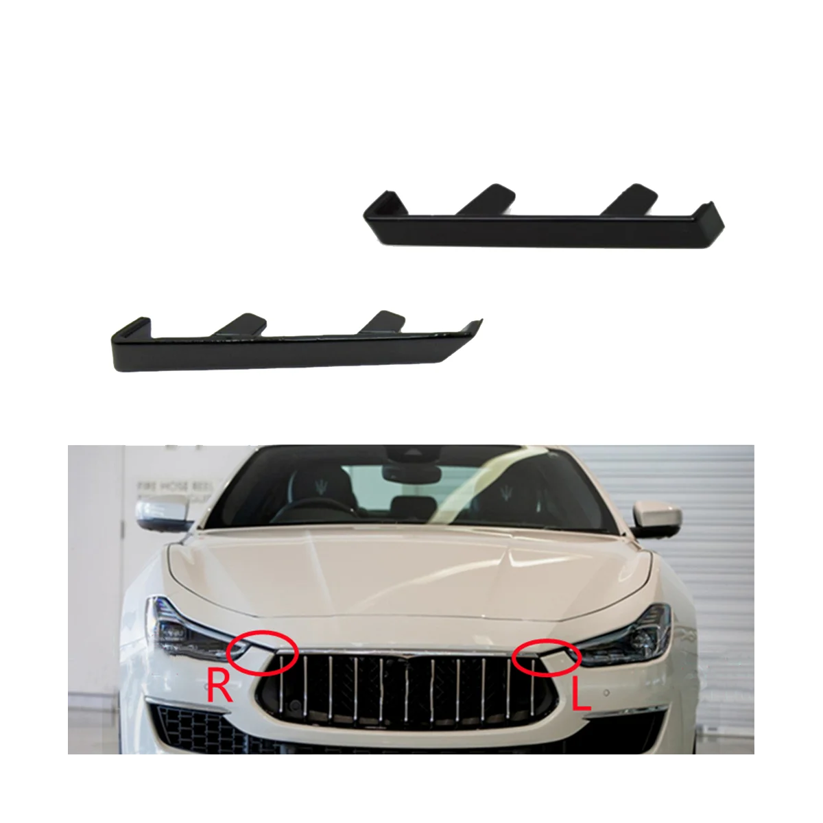 

Front Bumper Left Right Plate Bracket Glossy Black Trim Holder for Maserati Ghibli M157 2014-2020 670011292 670011291