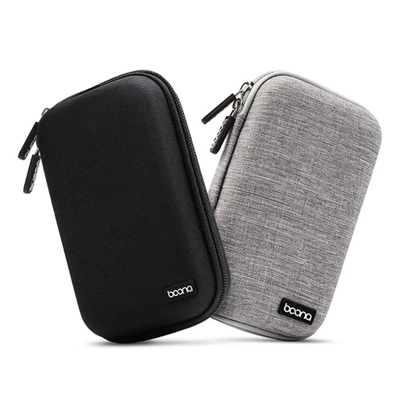 2X BOONA Waterproof Storage Bag For 2.5-Inch Mobile Hard Drive Power Supply USB Drive Data Dable Headset Gray & Black