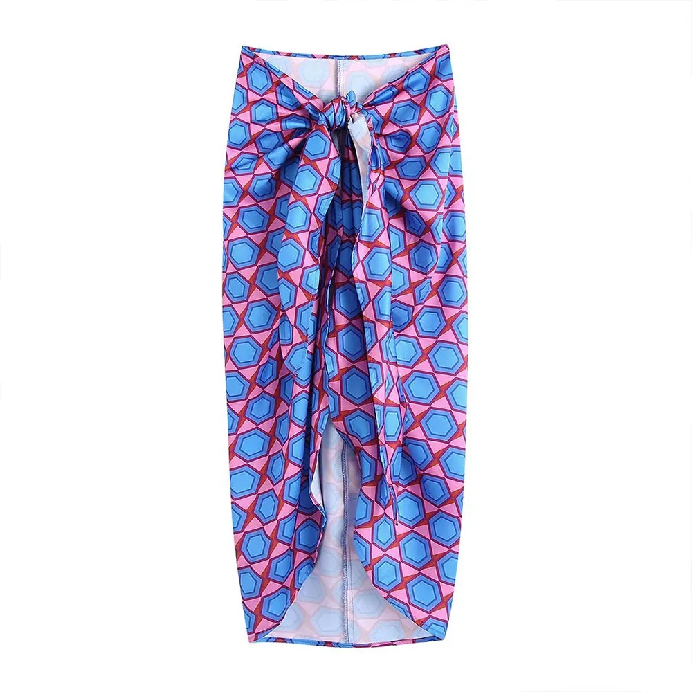

Female Clothing The New Lacing Printing High-Waisted Skirt Vintage Back Zipper Split A-line Skirts Woman Fashion 2022