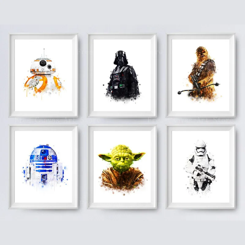 Картина из мультфильма Disney аниме Звездные войны йода ламбит на холсте настенные