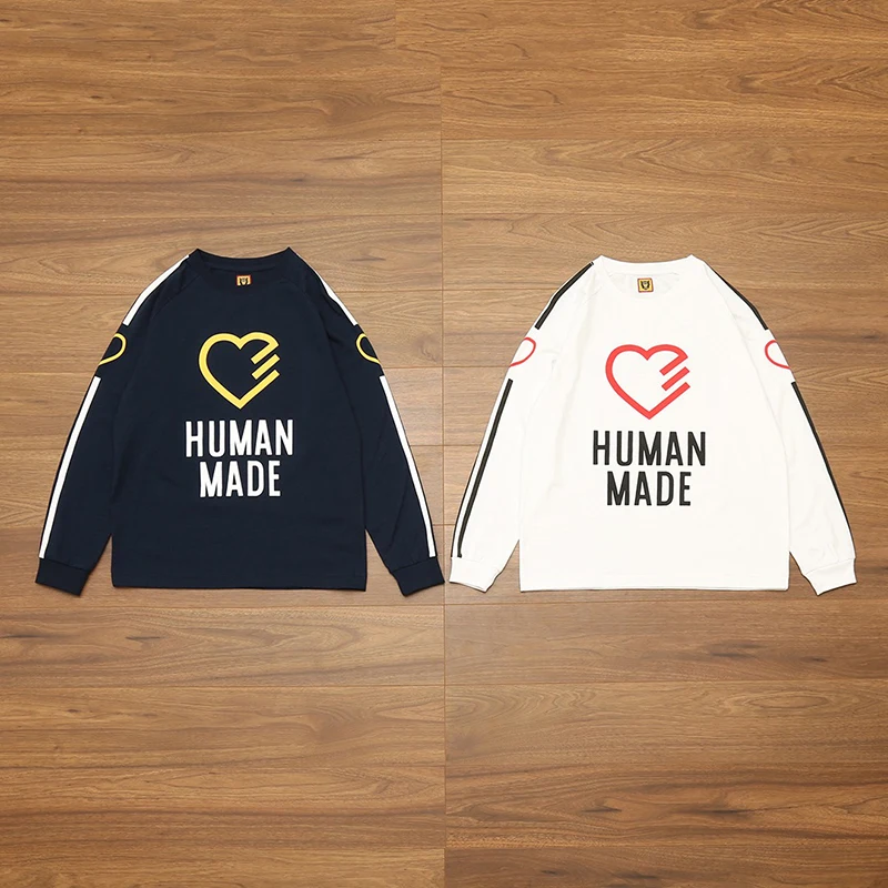 

Human Made Heart Print Long Sleeve Oversize Cotton Round Neck men's women's T Shirt HUMAN MADE Couple Long Sleeve Top