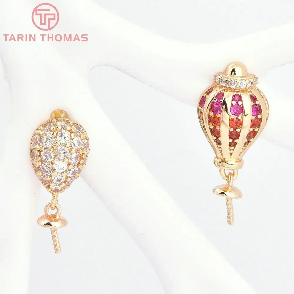 (7637) 4 шт. 24 К золотого цвета латунь с цирконом цветок зонтик серьги-гвоздики