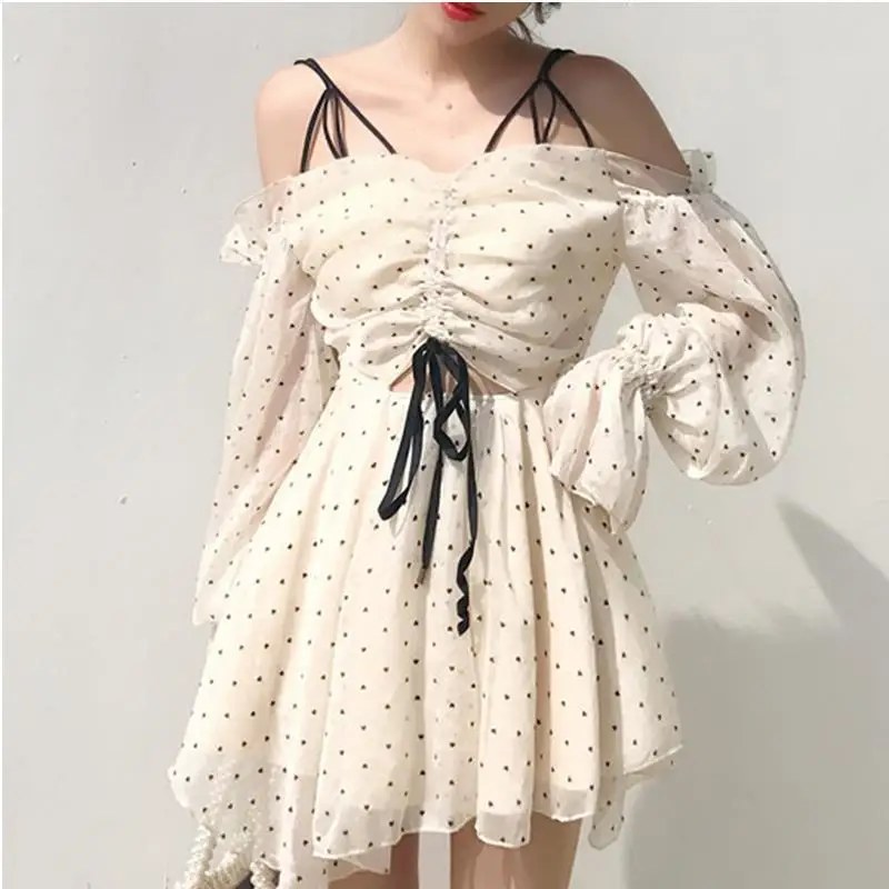 

Korean Beach Summer Dresses Women Casual Strapless Dot Vintage Elegant Dresses Females 2022 Luxury Design Beach Dress