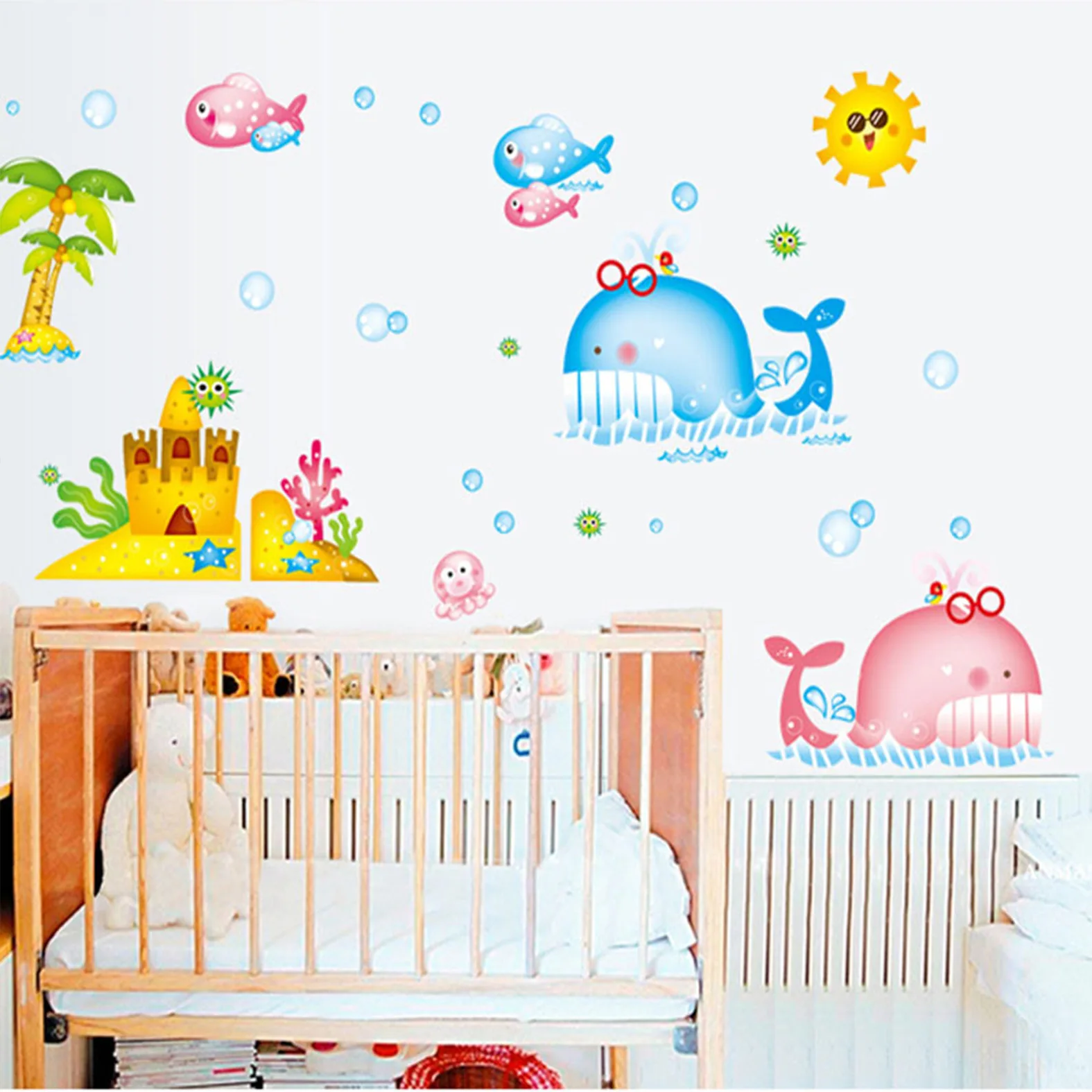 

Cartoon Whale Wall Decals for Kids Children Room Bathroom Decoration Wall Stickers Removable Vinyl Self-adhesive Wallpapers