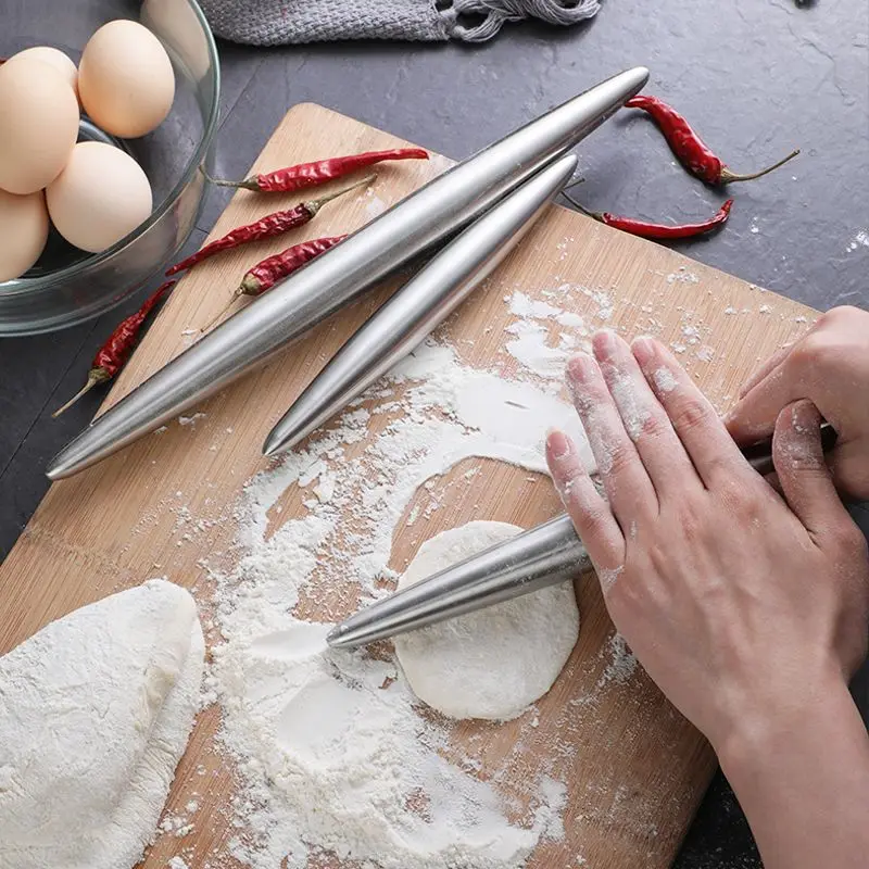 

Stainless Steel Dough Rolling Pin Non-stick Pizza Pasta Pastry Roller Kitchen Noodles Dumpling Maker Cookie Embosser Kitchenware