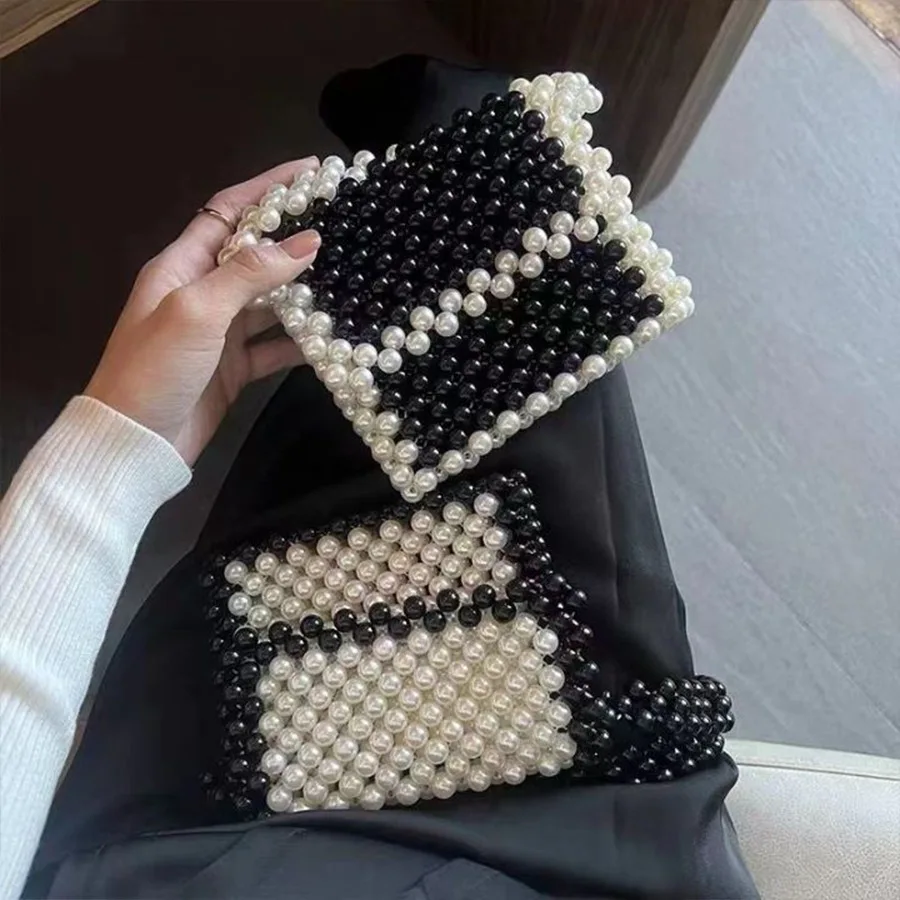 

Pearl Bag for Women Mini Square Handbags Beaded Flap Shoulder Crossbody Bag Party Evening Bag Girl Shopper Messenger Bags 2022