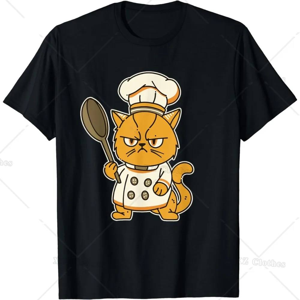 Футболка с забавным принтом кошки шеф-повара футболка круглым вырезом и коротким