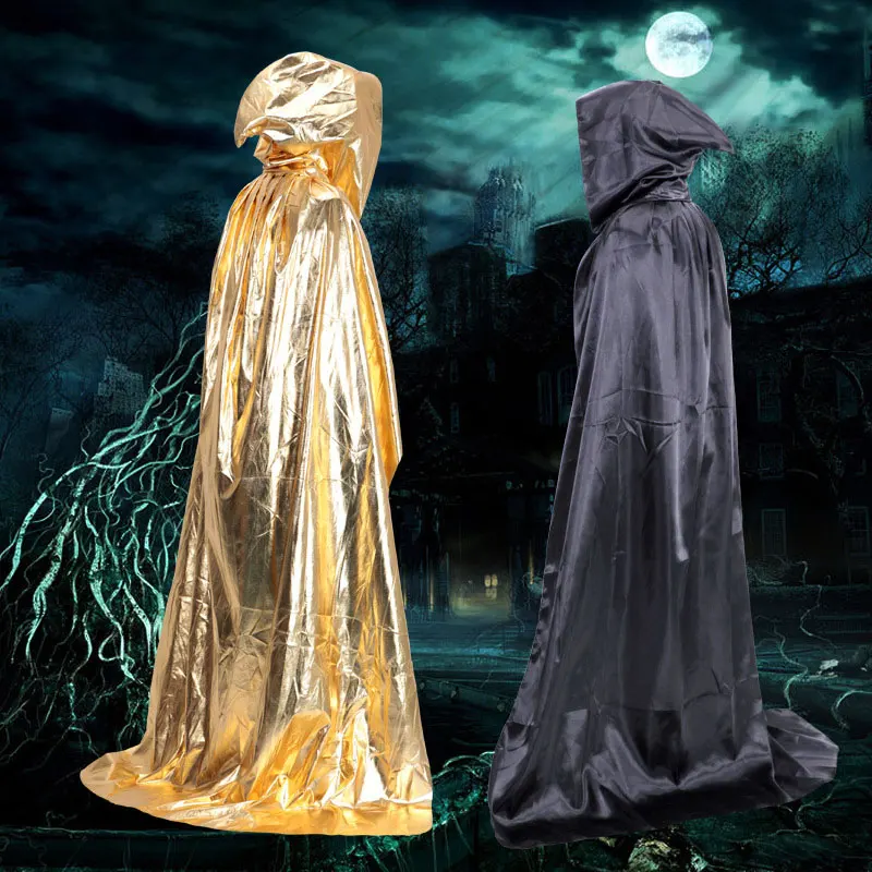 

Halloween Costumes Adults Women Men Wizard Cloak Long Death Hooded Capes Mantle Black/Silver/Red/Gold Color Party Decoration
