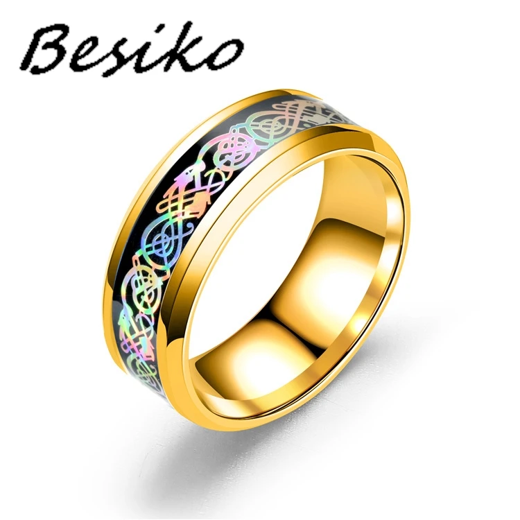Кольцо Besiko диаметром 8 мм из нержавеющей стали с разноцветным рисунком дракона