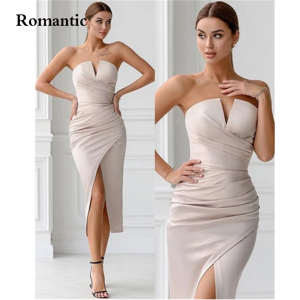 

Romantic Sexy Prom Gowns Sweetheart Sleeveless Tea Length Short Evening Dress Side Silt Vestidos De Fiesta For Special Occasion