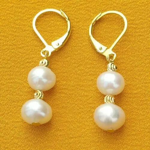 

Handmade Exquisite Akoya White Pearl Leverback Earrings 14K Yellow Gold