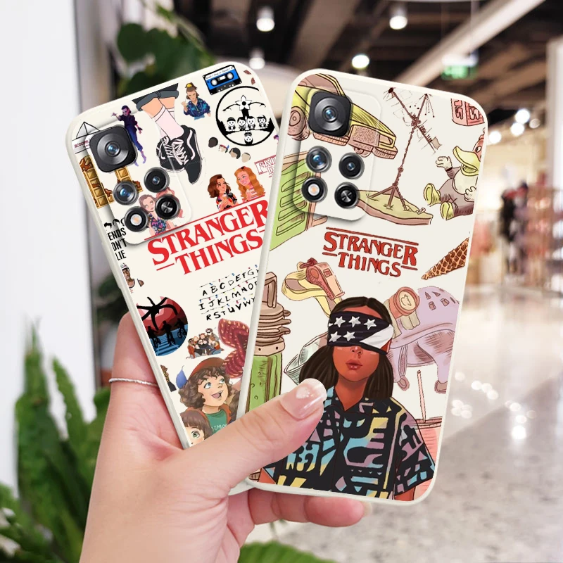 

Phone Case For Xiaomi Redmi Note 11 11S 11T 10S 10 9S 9T 9 8T 8 Pro Plus 5G Stranger Things Cute Logo Liquid Rope Soft Funda