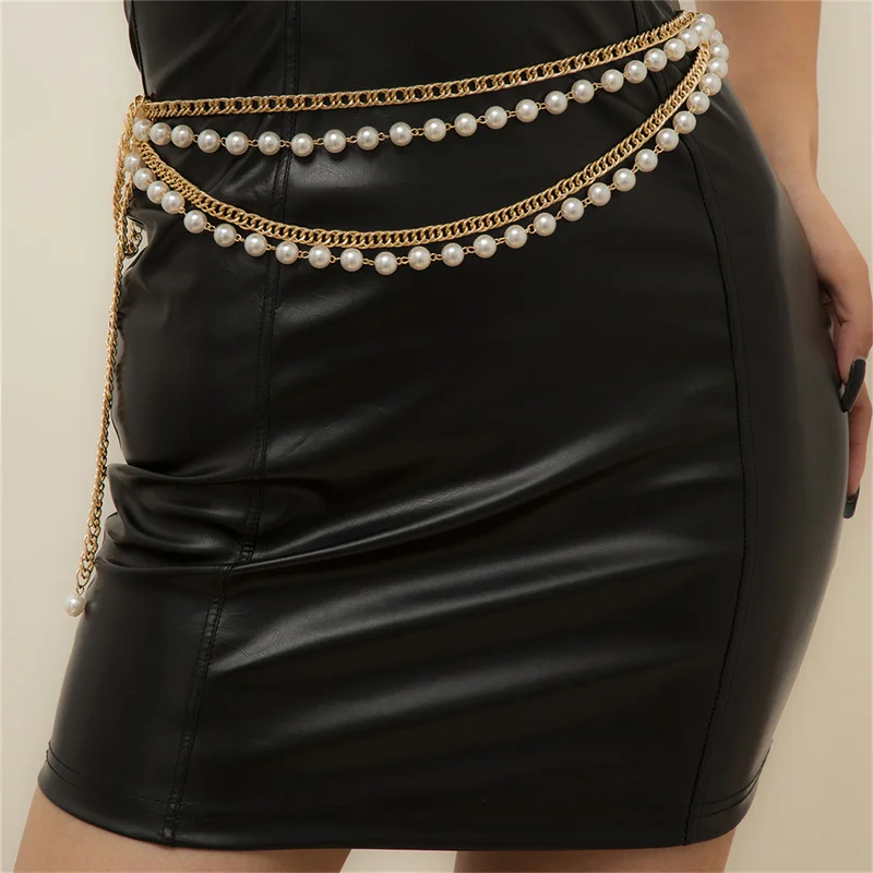 

Layered Pearl Beads Tassel Belt Chain on Pants Fashion Dress Accessories Female Waist Chains on Jeans Women Waist Belts