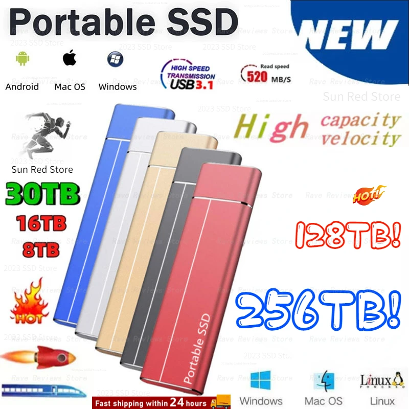 

100% Original High-speed 128TB 256TB SSD Portable External Solid State Hard Drive USB3.1 Interface Mobile Hard Drive for Laptop