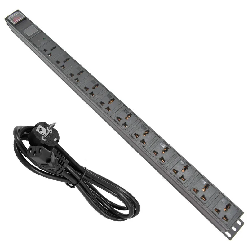 

PDU Power Strip Network Cabinet Rack Lightning protection 3 PIN Adapter output 11 Way socket and 13A 3500W Aluminum alloy shell