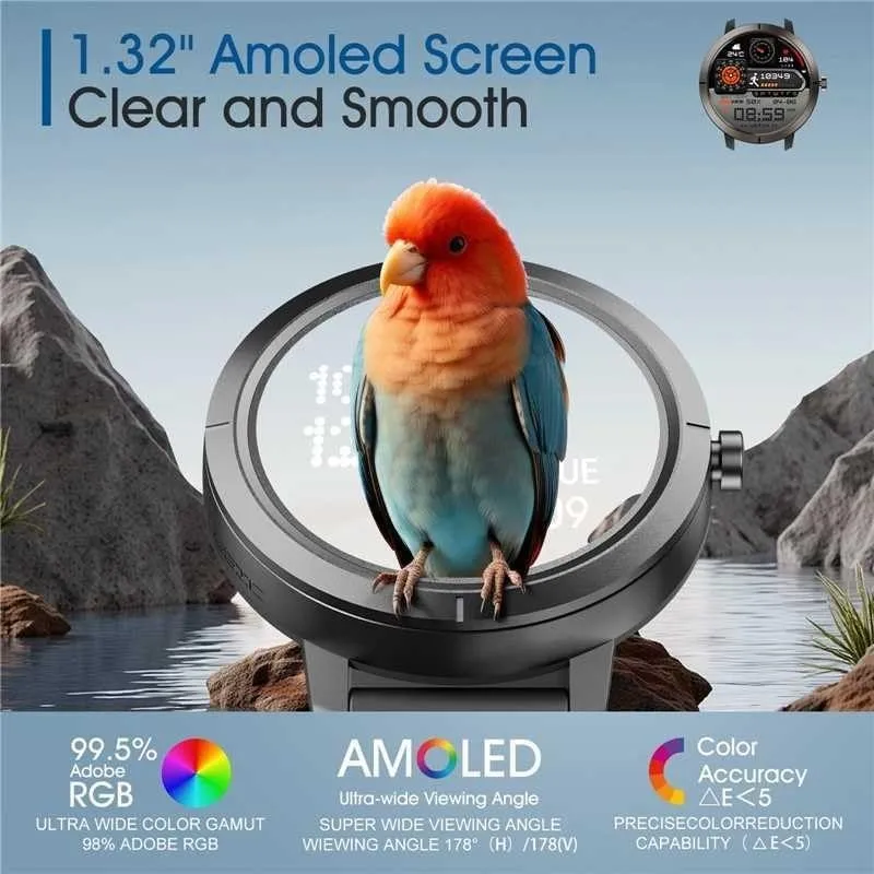 Фото Умные часы ZH Digital GPS с AMOLED-дисплеем 1,32 дюйма, поддержкой ГЛОНАСС, BDS, Galileo, NAVIC, QZSS, водонепроницаемость 5ATM №2
