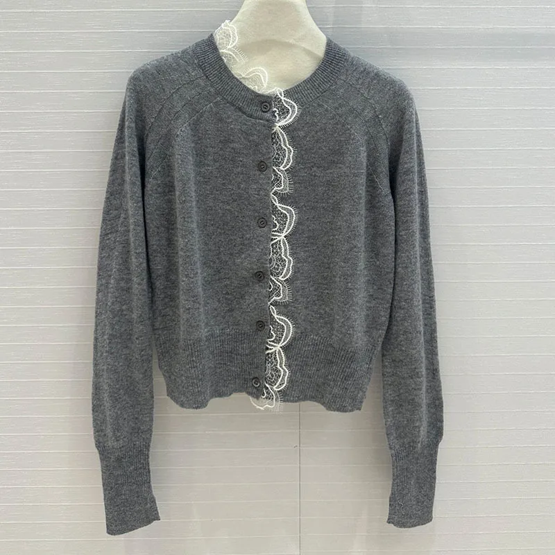 Женский однобортный Кардиган элегантный кашемировый кардиган с кружевной