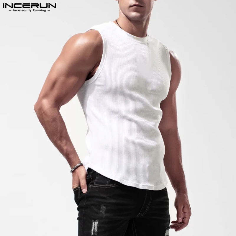 

2023 Men Tank Tops Solid Color O-neck Sleeveless Fitness Vests Streetwear Cozy Summer Fashion Casual Men Clothing S-5XL INCERUN