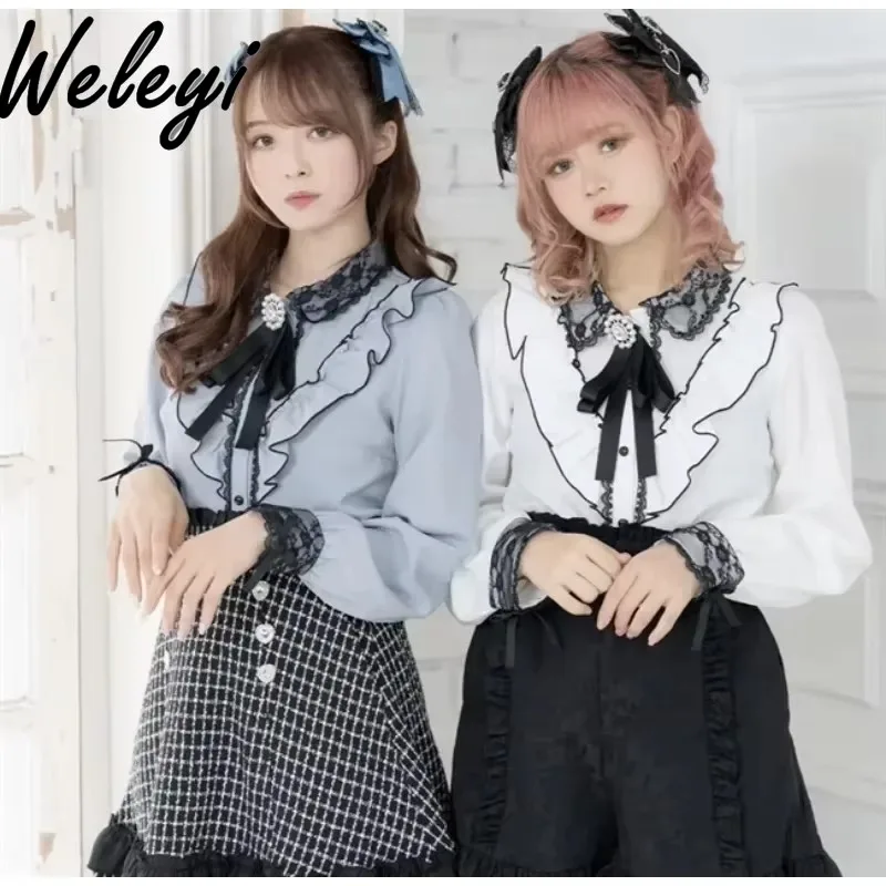 Милые декоративные розовые Топы в стиле &quotЛолита&quot с японским бантом женская