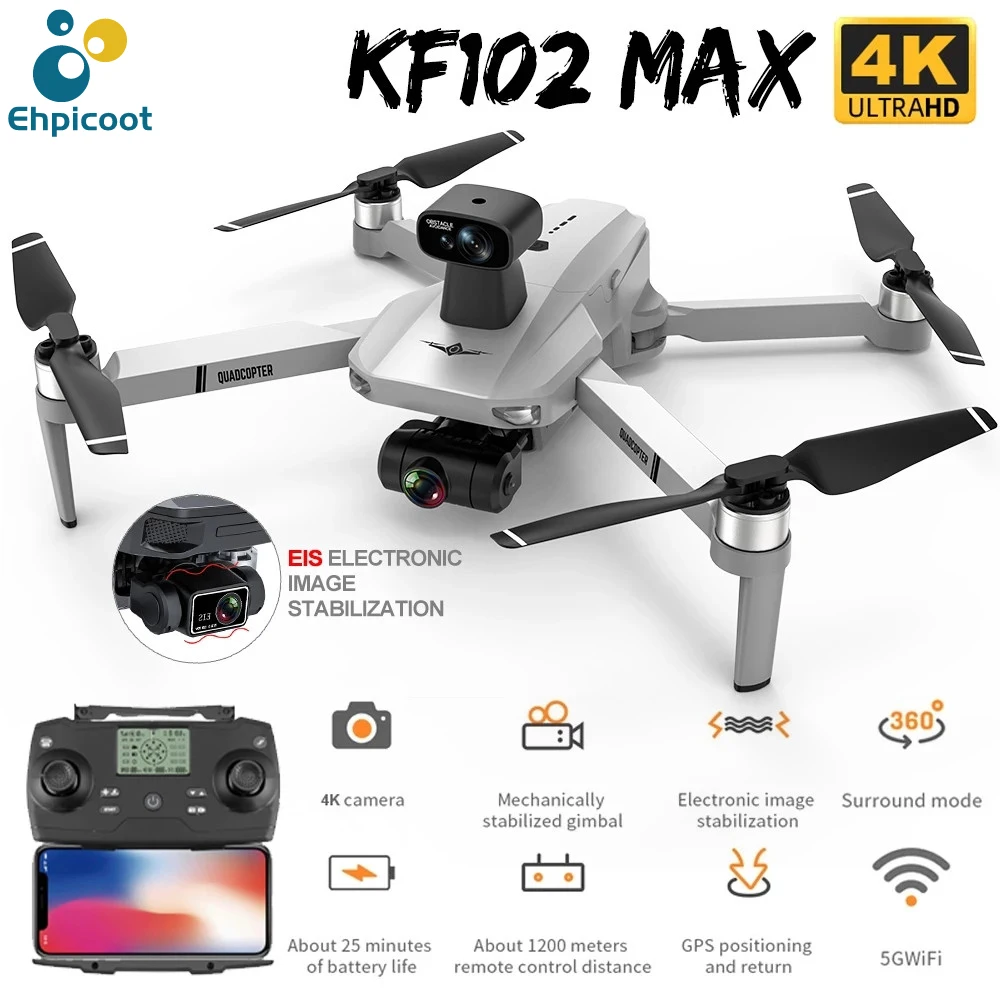 

Квадрокоптер KF102 MAX с HD-камерой, GPS, 2-осевым стабилизатором, бесщеточным Мотором, VS SG907 MAX