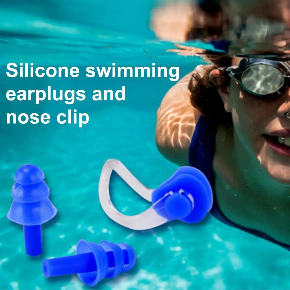 

W32 Swimming Earplug Nose Clip Set Three-layer Silicone Waterproof For Surfing Diving Swimming