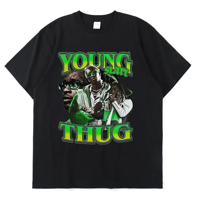 

Футболка Young Thug унисекс в стиле хип-хоп/рэп, тенниска оверсайз из чистого хлопка с графическим принтом для мужчин и женщин, крутая уличная од...