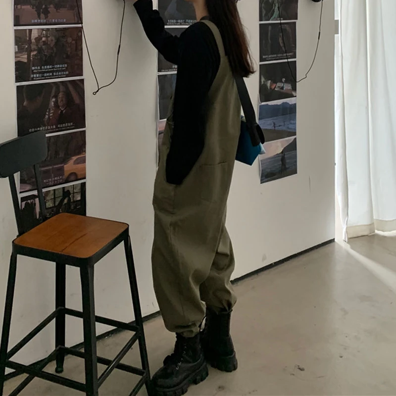 Комбинезон женский с широкими штанинами винтажный Свободный Повседневный