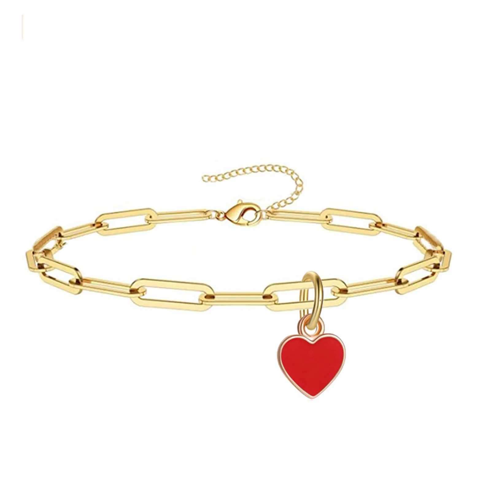 Stainless Steel Anklet Gold Color Link Chain Enamel Heart Summer Beach On Foot Ankle Bracelet Valentine's Day Jewelry 21cm long images - 6