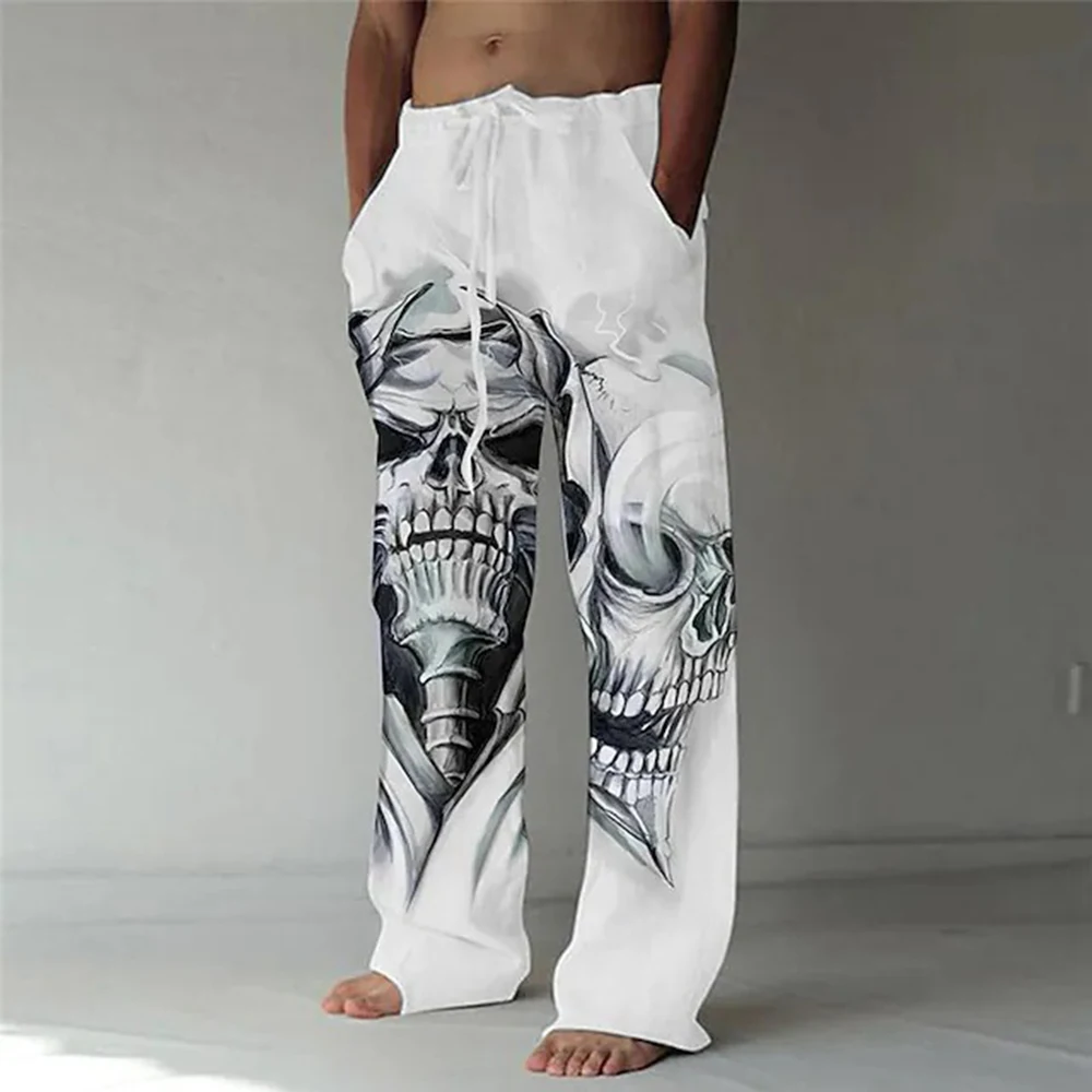 Men's Fashion Straight Trousers 3D Print Elastic Drawstring Design Front Pocket Pants Skull Graphic Prints Skeleton Comfort Soft