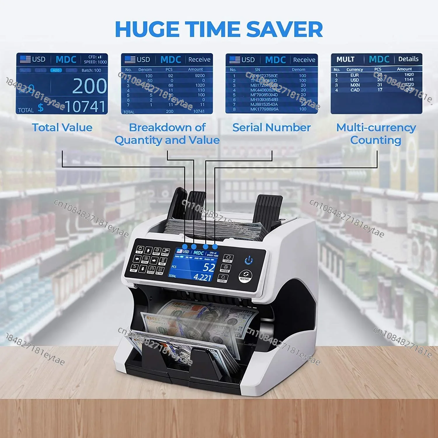 Многовалютная вертикальная счетная машина AL-920 сканирование изображения Dual CIS