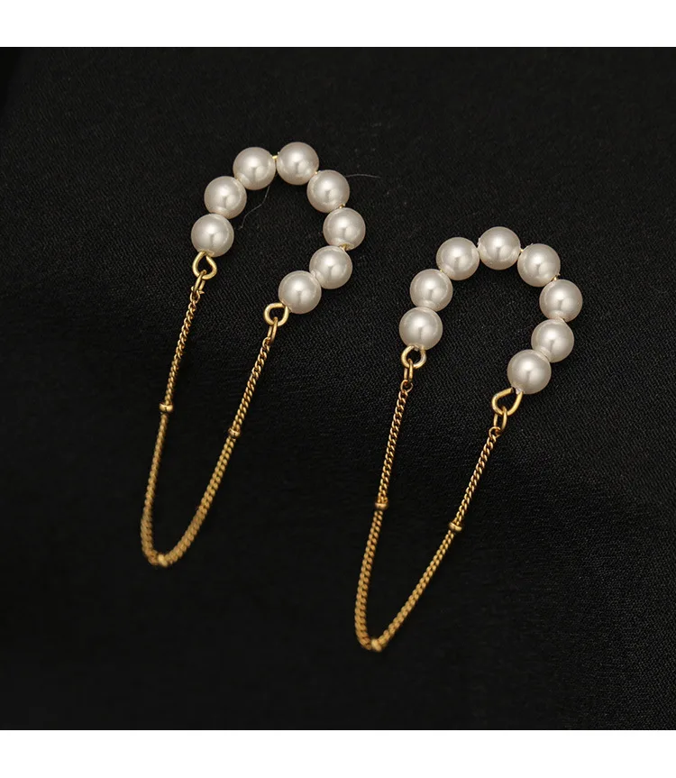 

Luxury French Imitation Pearl Long Tassel Dangle Earrings Without Pierced Ear Cuff For Women Girl Fashion Ear Clip Party Jewelry