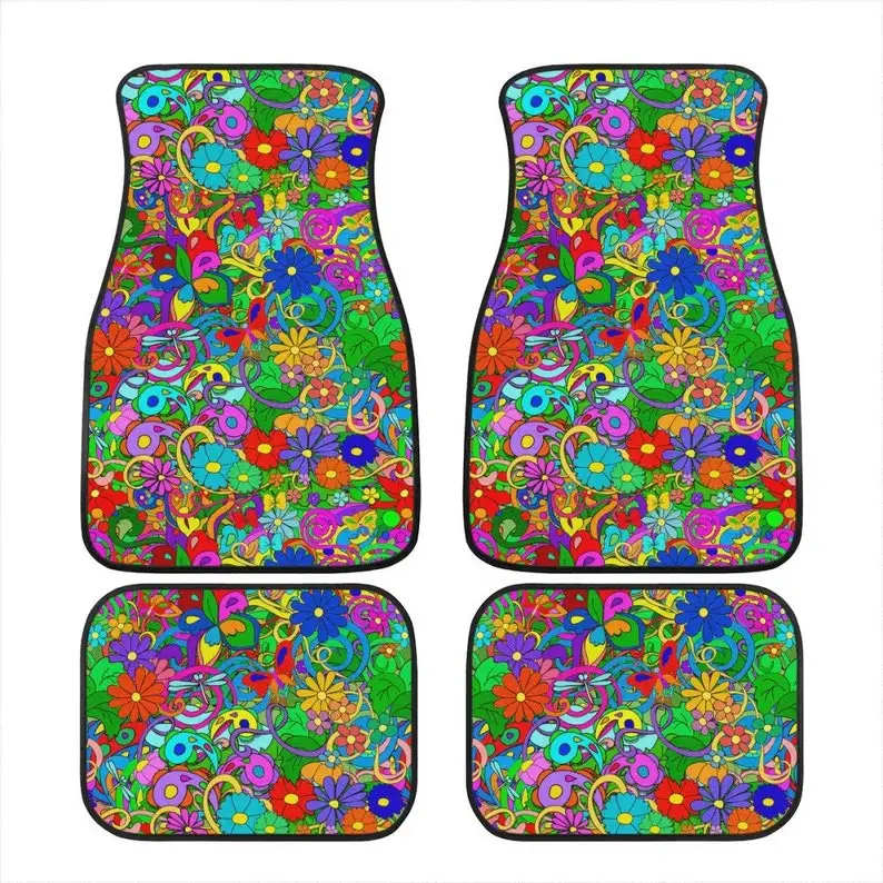 

Hippie Flower Power Car Floor Mats - 60s 70s Colorful Floral Pattern, Groovy Car Accessory, Peace Love Happiness, Flower Child,