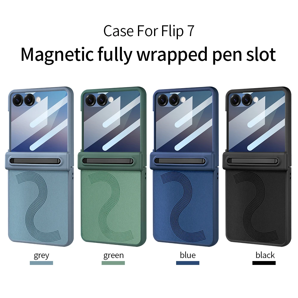 Роскошный кожаный чехол для Samsung FLIP 7 6 с полной защитой, предустановленной защитной пленкой из закаленного стекла и чехлом для S Pen (art.: 3920d9941de8a) - 3920d9941de8a