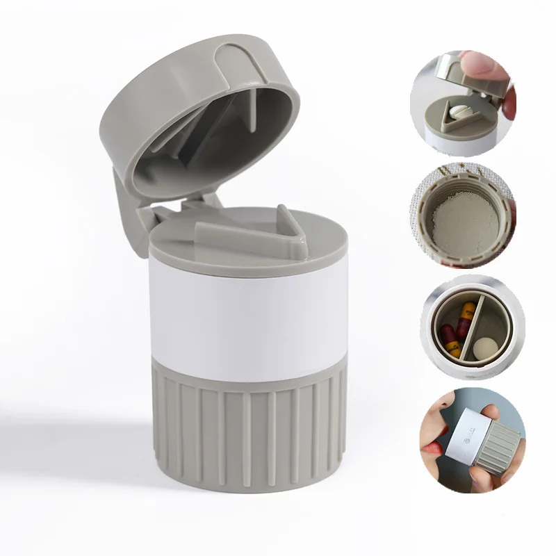 

MINI Pill Spliter 4 In 1 Medicine Divider Tablet Grinder Portable Cutter Box Storage Crusher