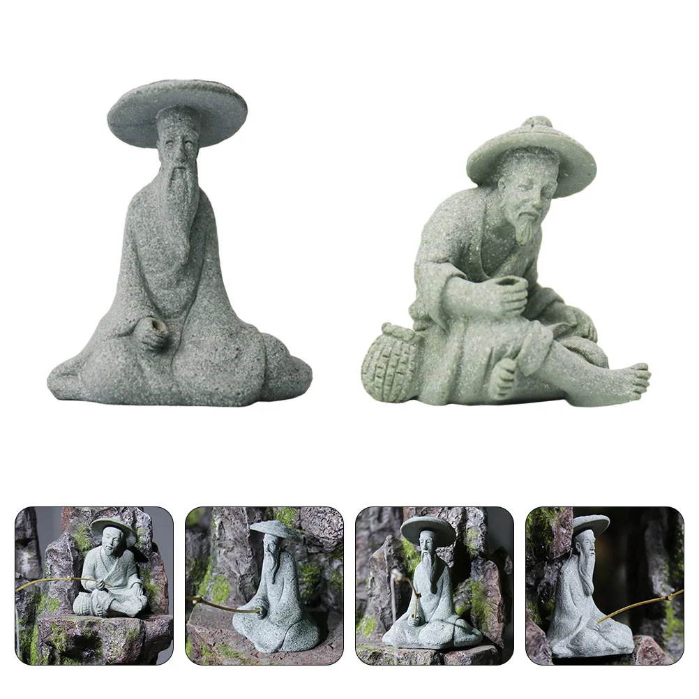 

Figurine Fishermanstatue Decor Garden Man Resin Elder Micro Accessory Tank Fish Small Asian Bonsai Sculpture Landscape Miniature