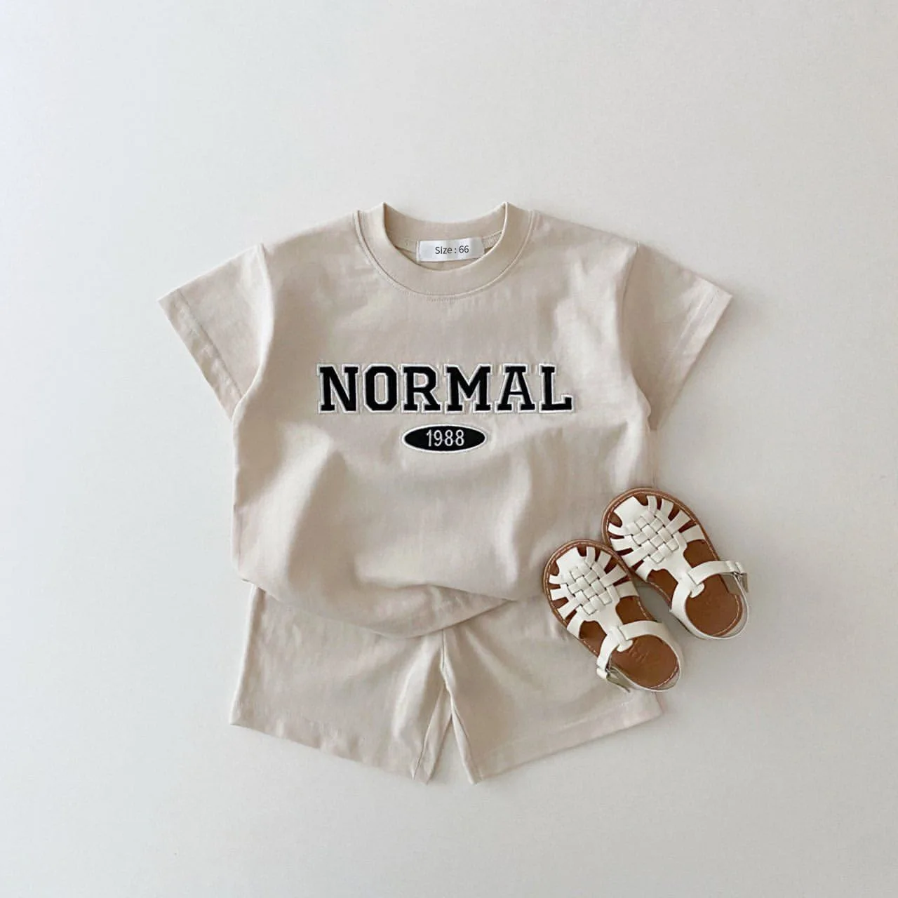 Ins Kids Baby Clothes Solid Color Cotton Casual Short Sleeve Suit Alphabet Embroidery T-shirt Shorts Baby Girl Boy Clothes Sets