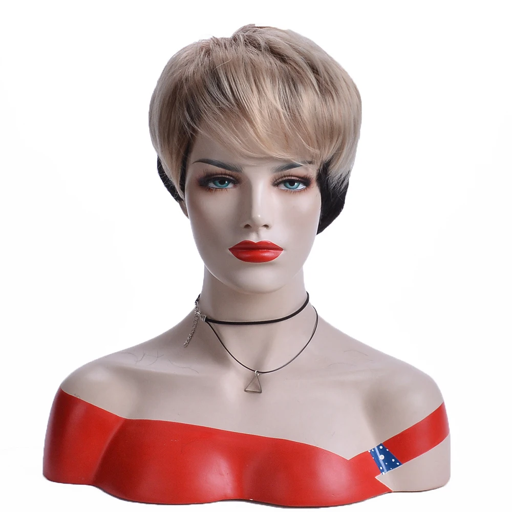 

Короткий парик с челкой, синтетические волосы, Натуральные Прямые парики для женщин, Омбре, коричневый, черный цвет, Термостойкое волокно