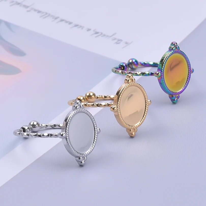 

Vintage Geometric Oval Ring For Women Men Adjustable Open Finger Ring Stainless Steel Elegant Dainty DIY Jewelry Gift Anillos