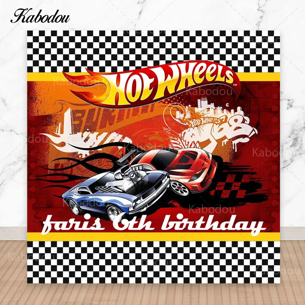 

Kabodou Hot Wheel Photo Backdrop Boys Birthday Party Photography Background Custom Speed Race Vinyl Decor Poster Banners