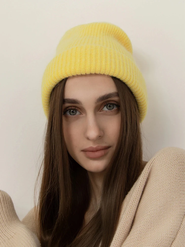 Зимняя шапка Вязаная Шапка-бини из кроличьего меха шапки для женщин модные