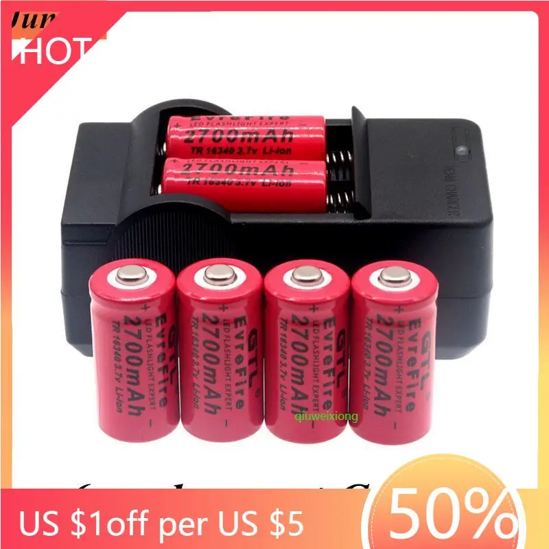

1~10pcs 2700mah 3.7 V Li-Ion 16340 batteries CR123A battery for LED torch travel wall charger for 16340 CR123A battery