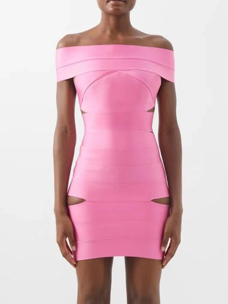 

BEVENCCEL, новинка 2023 года, летнее женское розовое платье с открытыми плечами и открытой спиной, сексуальное облегающее мини-платье, элегантное женское платье знаменитости