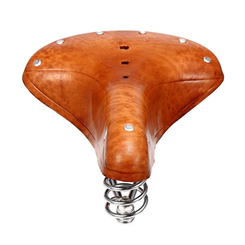 

Retro Genuine Leather Bike Saddle Bicycle Cowhide Cushion Leather Surface Cycling Seat Spring Shockproof MTB Bicycle Saddle