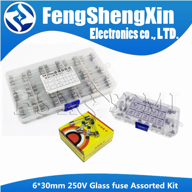 

15values/10values*5pcs 6*30mm 6*30 Fast-blow 250V Glass fuse Assorted Kit +BOX 6x30 0.25A 0.5A 1A 2A 3A 4A 5A 6A 7A 8A 10A 15A
