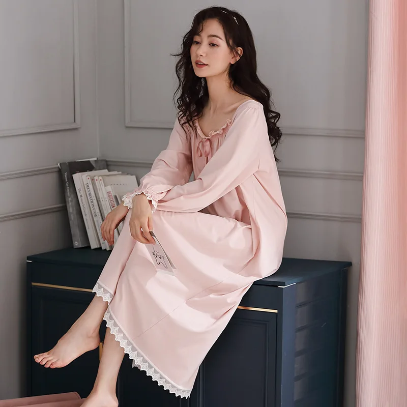 2023 New Long-sleeved Women's Pajama, spring and Autumn Pure Cotton Princess Style Large Nightgown, Home Wear Sleepshirt Summer
