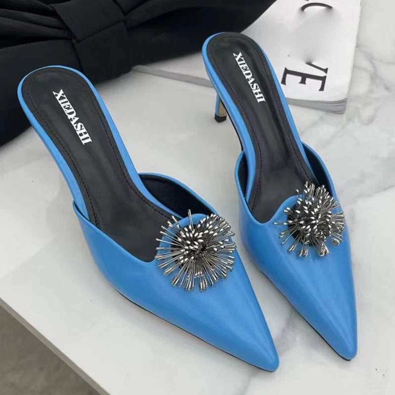 

Туфли-лодочки женские на тонком высоком каблуке, повседневные шлепанцы без задника, заостренный носок, сланцы, для улицы, 2022