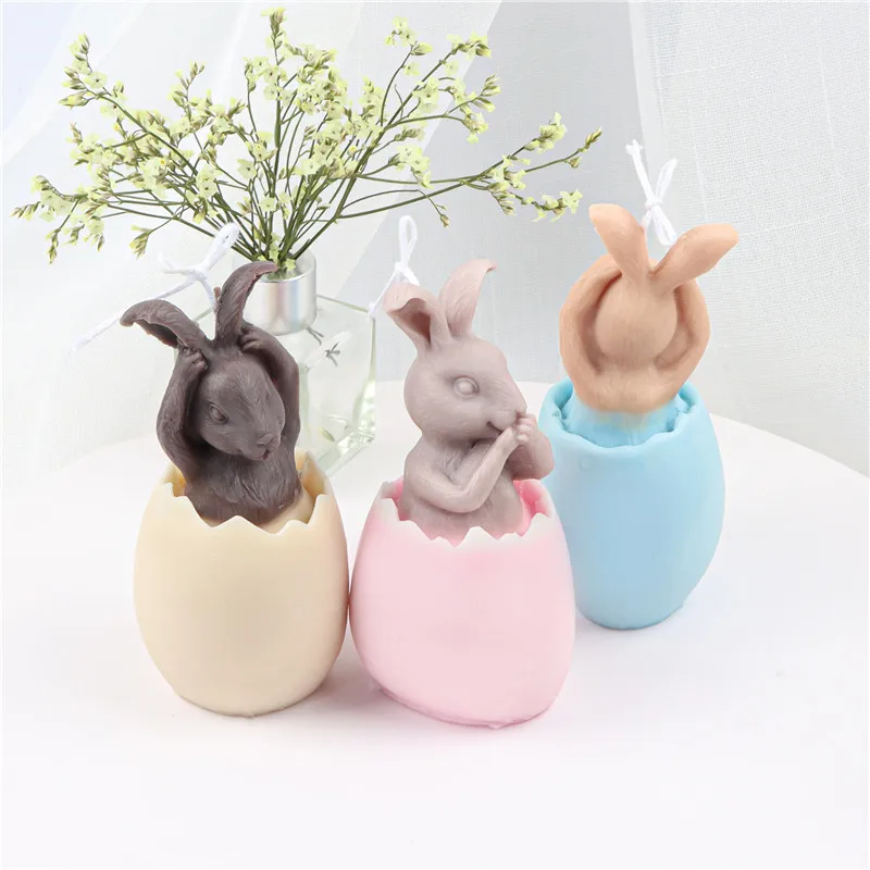 

3D Cute Bunny in Eggshell Shapes Silicone Mold Candle Ornament Animal Rabbit Bear Frog Aromathic Candle Making Tools Home Decor
