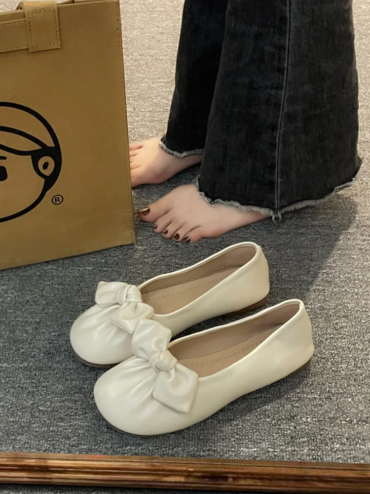 

Shallow Mouth Summer Shoes Ladies Slip-on Female Footwear Casual Sneaker Women's Moccasins Bow-Knot Round Toe 2023 Slip On Dress