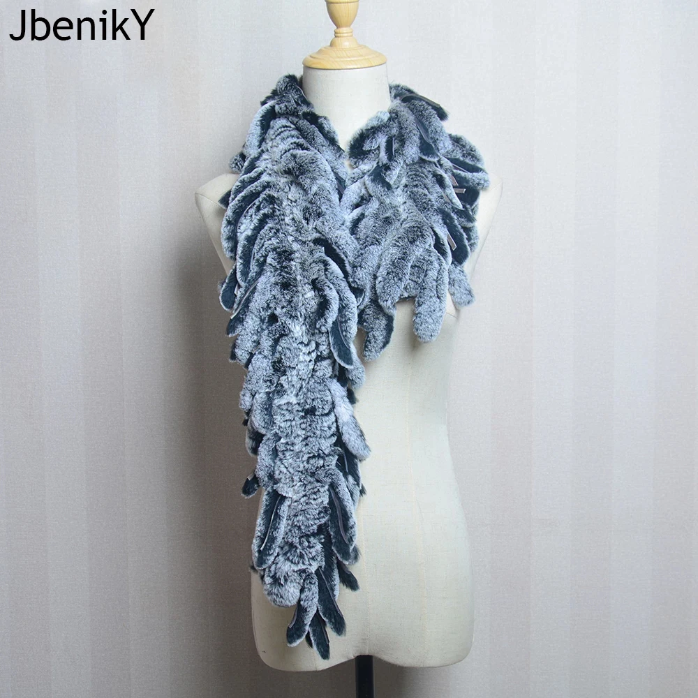 Женский вязаный шарф с кисточками зимний теплый из натурального меха кролика